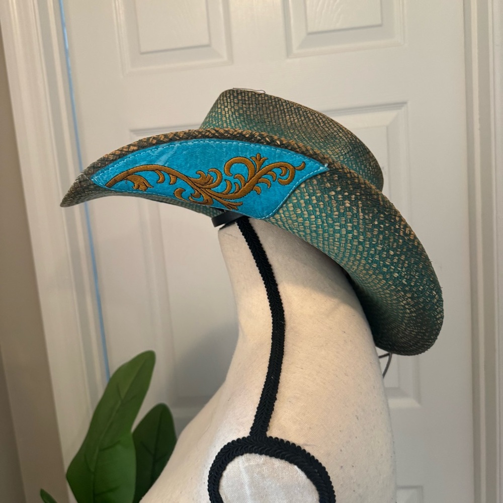Stampede Turquoise Western Cowboy Hat with Decorative Band Size M - Picture 8 of 14